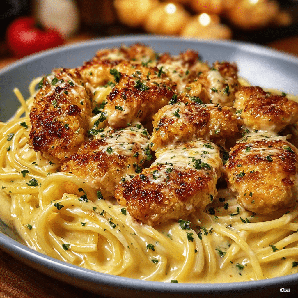Chicken Tenders Parmesan with Garlic Butter Pasta