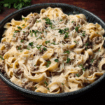 Creamy Ground Beef Alfredo Pasta