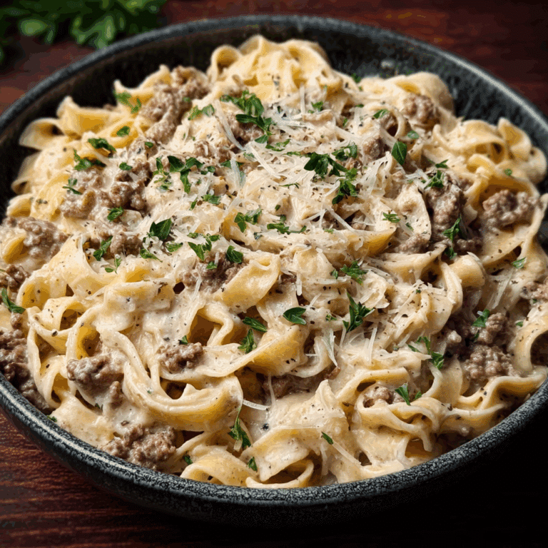 Creamy Ground Beef Alfredo Pasta