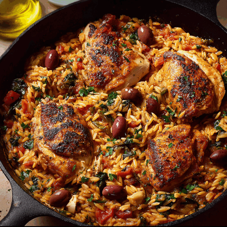 Mediterranean Chicken and Orzo Skillet