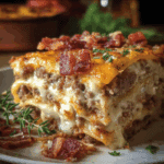 Parmesan Garlic Cheeseburger Lasagna with Bacon