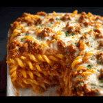 Cheesy Layered Ground Beef and Pasta Casserole
