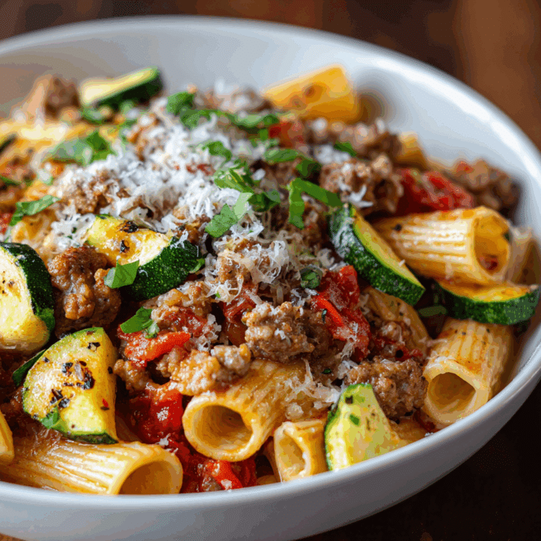 Rigatoni with Sausage, Tomatoes & Zucchini