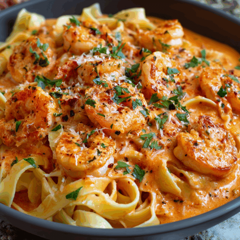 Shrimp Fettuccine with Creamy Roasted Red Pepper Sauce