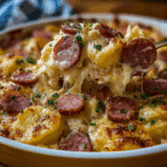 Crockpot Pierogi Casserole with Kielbasa