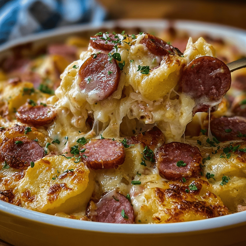 Crockpot Pierogi Casserole with Kielbasa